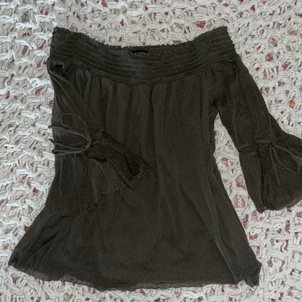 S Army green half sleeve off-the-shoulder blouse